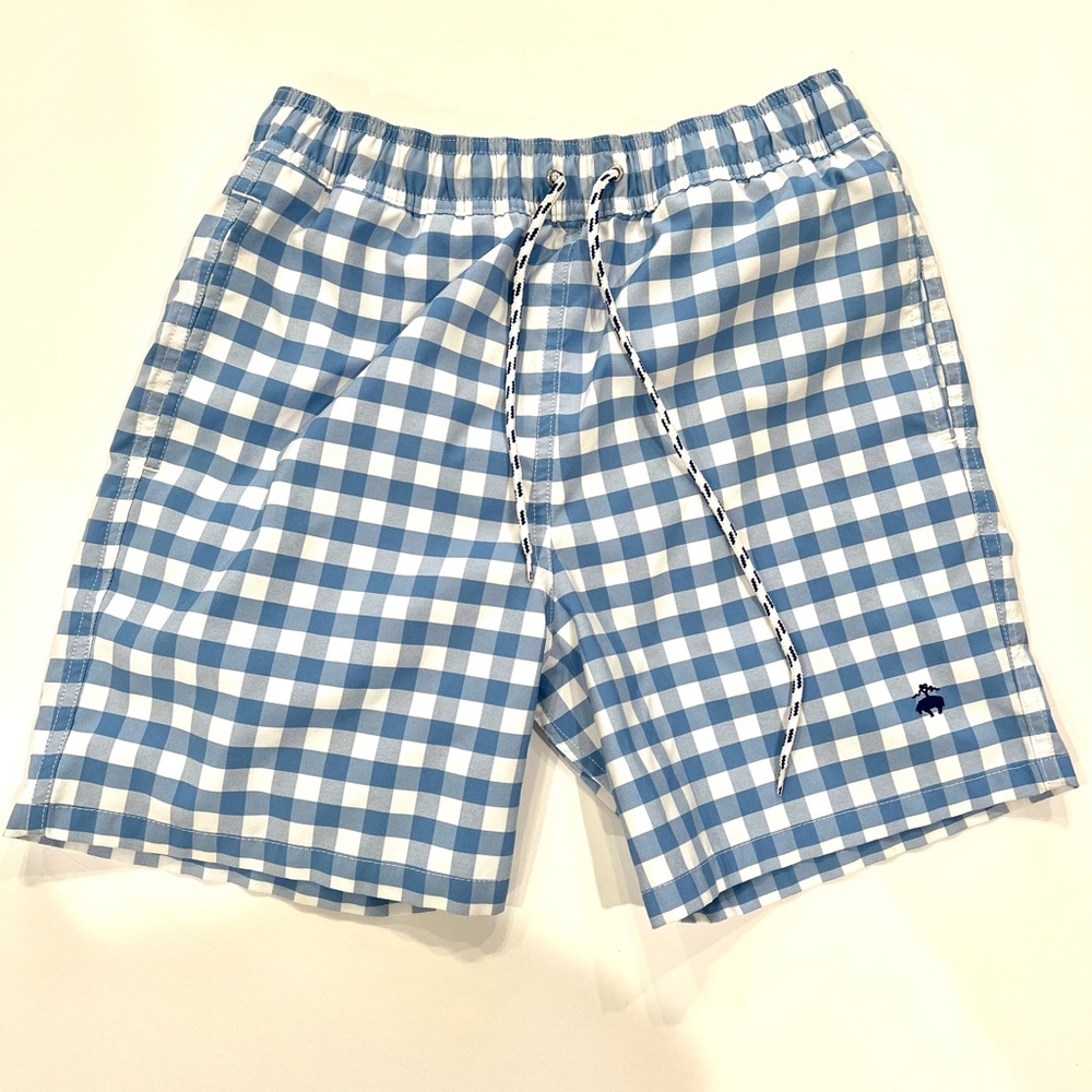 Brooks Brothers Pocketed Buffalo Plaid Drawstring Swim Trunks Size Small